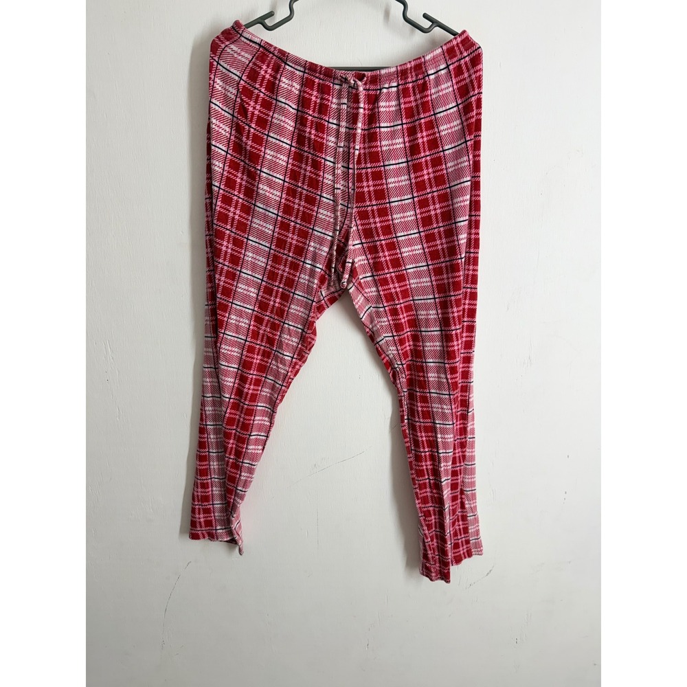 Steve Red White Plaid Pajama Pants Women Large 100% Cotton Lounge Sleep Bottoms